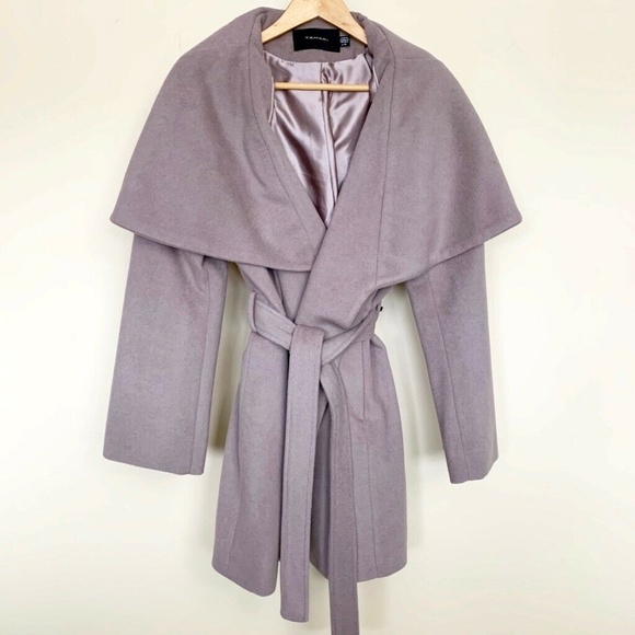 NEW Tahari Marla Coat Open Shawl Collar Wool L
